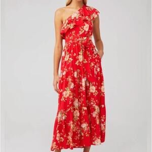 NWT Yumi Kim Red Malia One Shoulder Ruffle Maxi Dress XS New